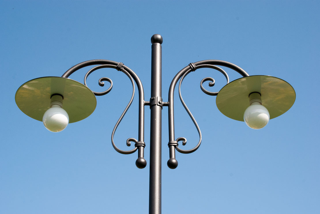 Hand-wrought iron outdoor lamp post 2-light - Buy Creta by Artigianfer Spello Italy