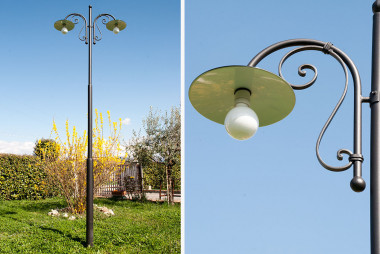 Outdoor lamp post 2-arms made of hand-wrought iron - Buy Creta by Artigianfer Spello Italy