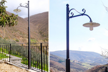 Hand-wrought iron lamp posts for outdoor lighting with a unique atmosphere - Buy Gonzaga by Artigianfer Spello Italy