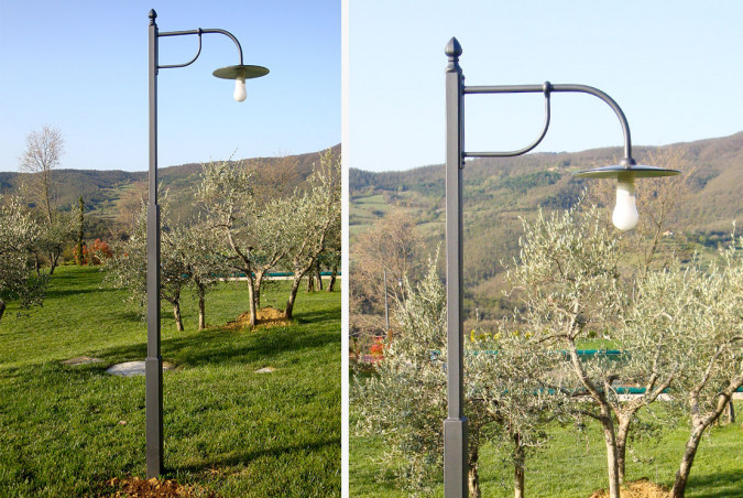 Modern one-arm garden lamp post in hand-forged wrought iron - Buy Hermitage one-arm by Artigianfer Spello Italy