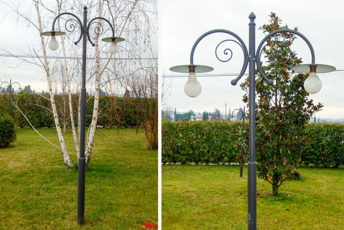 2-arm garden lamp post in hand-forged wrought iron - Buy Impero 2-arm by Artigianfer Spello Italy