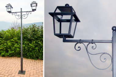 Outdoor lamp post in hand-wrought iron with 2 arms and 2 lanterns - Buy Parigi by Artigianfer Spello Italy