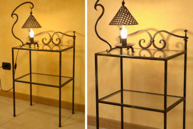 Wrought iron bedside table with the Arianna model bedside lamp - Buy Omero by Artigianfer Spello