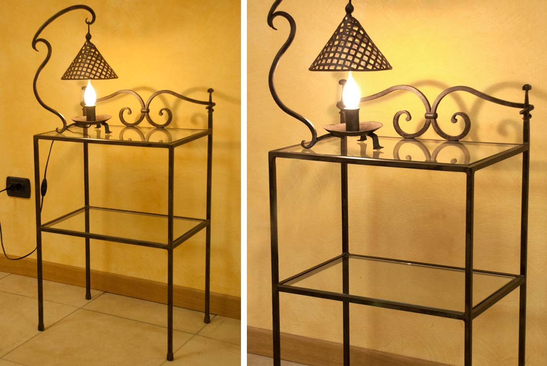 wrought iron and wood bedside table Artigianfer Spello