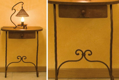 Hand wrought iron bedside table with top and wooden drawer - Buy Raffaello by Artigianfer Spello