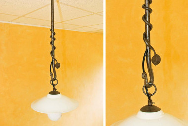 Handcrafted wrought iron 1-light chandelier with a ceramic lampshade - Buy Fresia by Artigianfer Spello