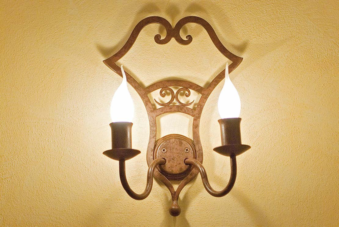 Elegant hand-forged wrought iron two-light wall lamp - Buy Viola Applique by Artigianfer Spello