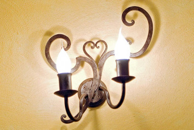 Hand-forged wrought iron two-light applique for interiors - Buy Fiordaliso lamp by Artigianfer Spello
