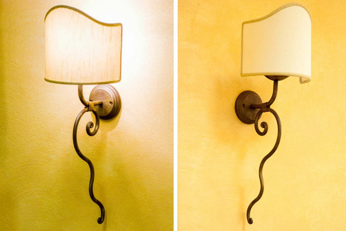 Wall lamp with fabric fan in hand-forged wrought iron - Buy Chimera by Artigianfer Spello