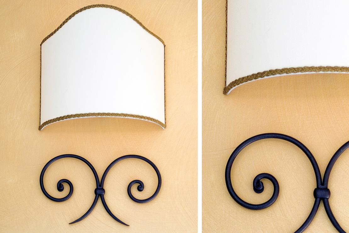 Hancrafted wrought iron wall sconce lamp with lampshade with braid - Buy Athena by Artigianfer Spello