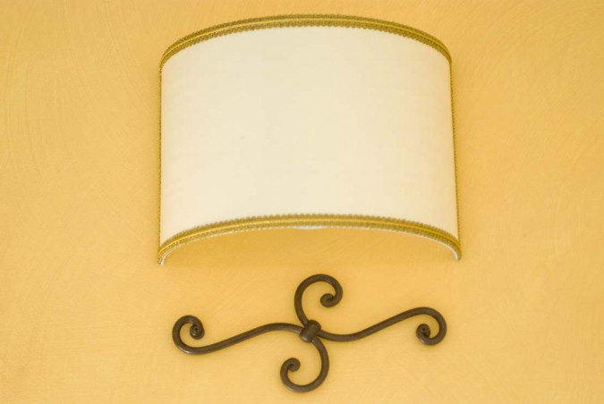 Hancrafted wrought iron wall sconce lamp with elegant fabric lampshade - Buy Tecla by Artigianfer Spello
