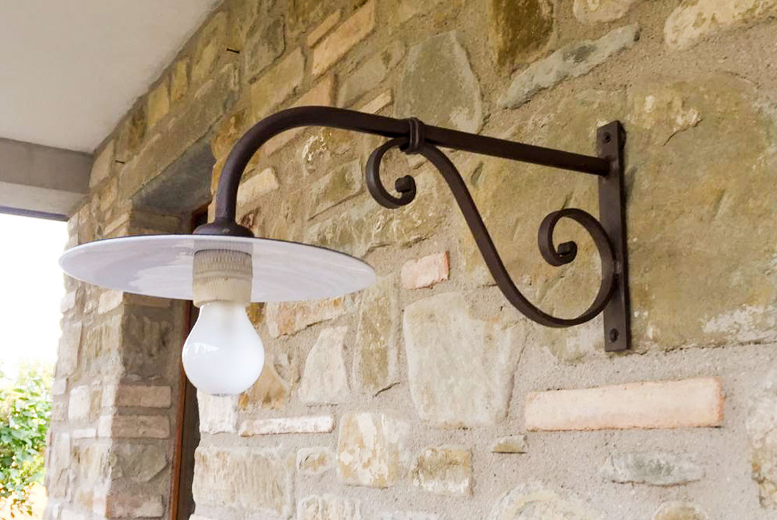 Hand-forged wrought iron outdoor wall light with arm for front porch - Buy Este by Artigianfer Spello Italy