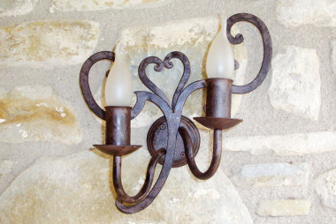 two-light applique in hand-forged wrought iron for exteriors - Buy Fiordaliso wall lamp by Artigianfer Spello