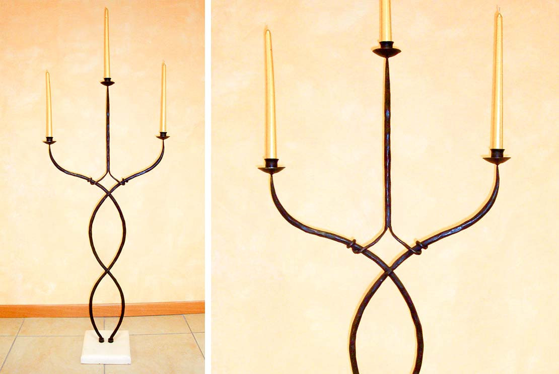 Elegant handcrafted wrought iron 3 arm floor candelabra - Buy Euforbia by Artigianfer Spello