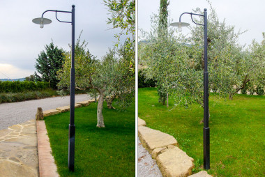 Modern one-arm garden lamp post in hand-forged wrought iron - Buy Hermitage one-arm by Artigianfer Spello Italy