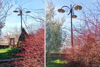 Hand-forged wrought iron outdoor lamp post with 3 curved arm - Buy Impero 3-arm by Artigianfer Spello Italy