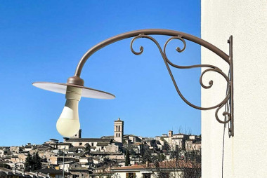 Wall lamp long arm in wrought iron for outdoor lighting - Buy Pompei Grande by Artigianfer Spello Italy