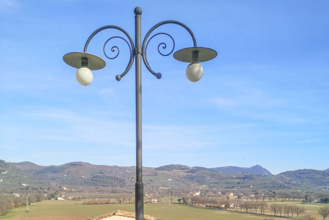 2-arm garden lamp post in hand-forged wrought iron - Buy Impero 2-arm by Artigianfer Spello Italy